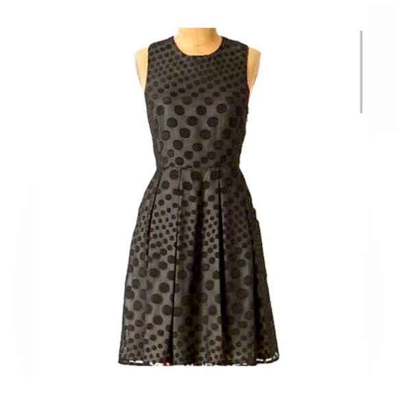 ANTHROPOLOGIE HUNTER DIXON Fit & Flare Sheer Polka Dot Nude Black Dress Sz 2 - Picture 6 of 6